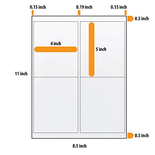 Buhbo 4-UP Address Shipping Label 4" x 5" Sticker Labels for Laser & Ink Jet Printers (100 Sheets, 400 Labels)