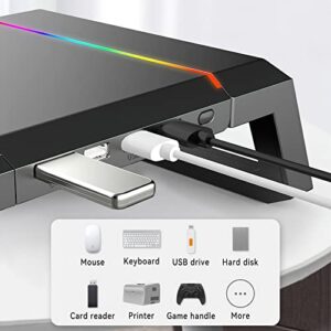 KYOLLY RGB Gaming Computer Monitor Stand Riser - 1 USB 3.0 and 3 USB 2.0 Hub, 3 Length Adjustable Computer Monitor Stand with Drawer,Storage and Phone Holder