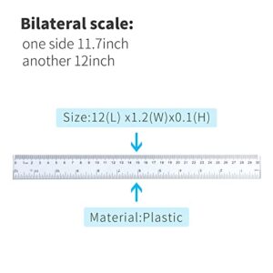 5 Pack Clear Rulers,Plastic Ruler 12 inch Straight Ruler with Centimeters and Inches, Kids Rulers Bulk for Student Classroom School Office