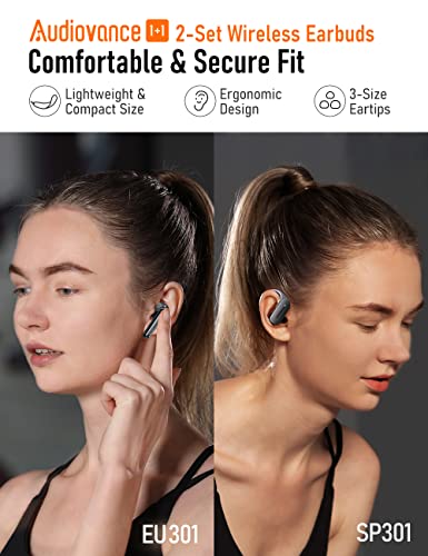 Audiovance 2 Sets Earbuds SPEU 301, True Wireless Headphones Bluetooth 5.2 Earphones, Euphony 301 for Immersive Music, Speed 301 for Workout, Premium Sound, Clear Calls, Waterproof.