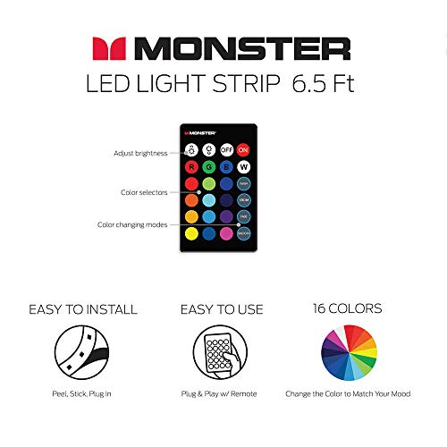 Monster MLB71042RGB / MLB7-1042-RGB / MLB7-1042-RGB 6.5ft Multi-Color USB LED Light Strip with Remote