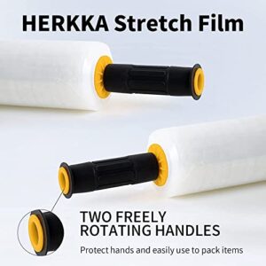 Stretch Film, HERKKA Stretch Wrap with Handles Industrial Strength, Moving Wrapping Plastic Roll, Shrink Wrap for Pallet Wrap, 15" x 1000 Feet, 4 Pack, 60 Gauge