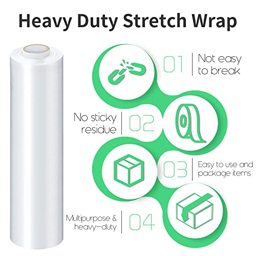 Stretch Film, HERKKA Stretch Wrap with Handles Industrial Strength, Moving Wrapping Plastic Roll, Shrink Wrap for Pallet Wrap, 15" x 1000 Feet, 4 Pack, 60 Gauge