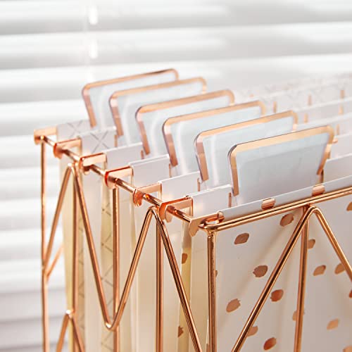 Y YOMA 12 Pack Rose Gold Hanging File Folders Letter Size Decorative File Folder Cute Pretty Hanging Folder Organizer for Filing Cabinet Office Home with 1/5-Cut Adjustable Tabs, 3 Gold Foil Design