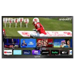 sylvox 43” outdoor smart tv 4k uhd waterproof tv 1000nit high bright hdr tv android 11.0 built-in chromecast, with voice remote control for indoor and outdoor use