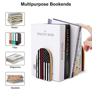 NFGSE Book Ends, 2 Pcs 5 X 3 Inch Modern Home Decorative Bookends for Shelves, Fashion Design Wood Book Stopper for Heavy Books Office School Home Kitchen America Firefighter Flag Thin Red Line