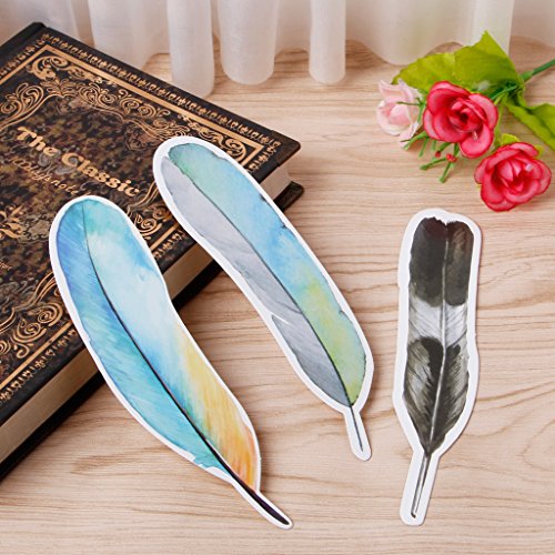 Usdepant 30Pcs/Set Colorful Feather Shape Paper Bookmarks for Reading (Colorful Feather Shape)