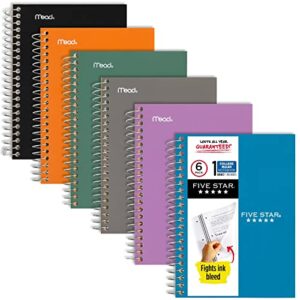 five star personal spiral notebooks, 6 pack, 1-subject, college ruled paper, 7″ x 4-3/8″, small size, 100 sheets, assorted colors (38028)