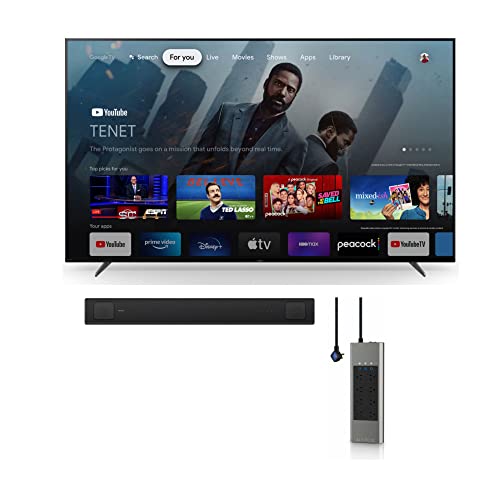 Sony 75-Inch 4K Ultra HD TV X90K Series BRAVIA XR Full Array LED Smart Google TV Bundle HT-A5000 Dolby Atmos Soundbar and 8-Outlet with Omniport USB (3 Items)