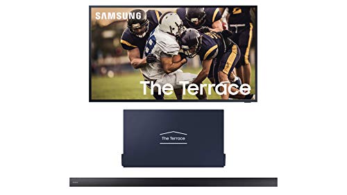 SAMSUNG QN75LST7TA The Terrace 75" Outdoor QLED 4K Smart TV with a HW-LST70T 3.0 Channel Soundbar with Dolby 5.1 Ch and a VG-SDC75G 75" Dark Gray Dust Cover for The Terrace TV (2020)