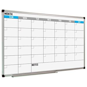 xboard magnetic calendar whiteboard 48″ x 32″ – monthly calendar dry erase board, white board + colorful calendar board, silver aluminium framed monthly planning board