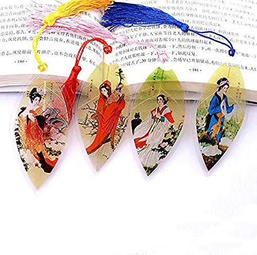 Fascola Leaf Bookmarks - Made of Real Leaves 4PCs Landscape Vein Bookmark with Traditional Chinese Painting Business Gift