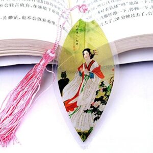 Fascola Leaf Bookmarks - Made of Real Leaves 4PCs Landscape Vein Bookmark with Traditional Chinese Painting Business Gift