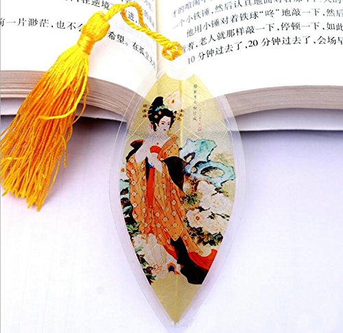 Fascola Leaf Bookmarks - Made of Real Leaves 4PCs Landscape Vein Bookmark with Traditional Chinese Painting Business Gift