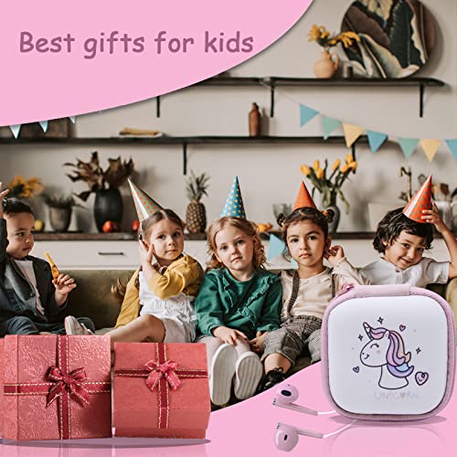 DTMNEP Kids Earbuds for Back to School with Cute Earphones Storage Case, Unicorn Earbuds for Kids in-Ear Headphones of Electronics Wired 3.5mm with Mic, Lovely Gifts for School Girls and Boys (Pink)