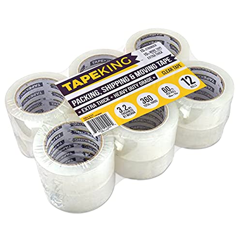 Tape King Super Thick 3.2mil Clear Packing Tape (12 Refill Rolls) - Heavy Duty Adhesive 60 Yards Per Roll, Carton, Industrial, Commercial, Moving, Box & Packing Sealing (TK-053)