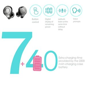 Active Noise Cancellation Bluetooth Wireless Headset, in-Ear True Wireless Stereo Earbuds with Digital Charging case, Earphones with 2200 mAh, 40 Hours Play Time, Compatible iOS Android etc1