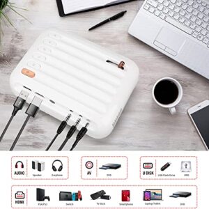 SKUDY Mini Projector, Small&Light Weight Portable Projector,Outdoors Video Projector, Multimedia Home Theater Movie Projector 1080P Compatible with HDMI,IR,USB,AV,DC,Laptop,Phone Projector (White)