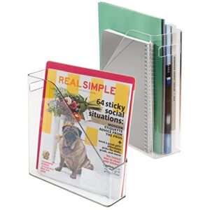 mDesign Plastic Slim Vertical File Folder Bin Storage Organizer with Handle - Hold Notebooks, Binders, Envelopes, Magazines for Home Office, Work Desktops, Ligne Collection, 2 Pack - Clear