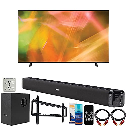 SAMSUNG UN50AU8000 50 Inch UHD 4K Crystal UHD Smart LED TV Bundle with Deco Gear Home Theater Soundbar with Subwoofer, Wall Mount Accessory Kit, 6FT 4K HDMI 2.0 Cables and More