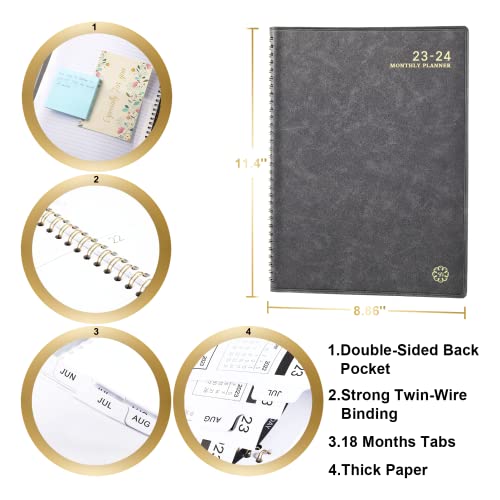 2023-2024 Monthly Planner- Monthly Planner 2023-2024 with Leather Soft Cover, July 2023 - June 2024, 9'' x 11'', Calendar Planners 2023-2024 with Monthly Tabs, Twin-Wire Binding, Inner Pocket, Contacts and Passwords