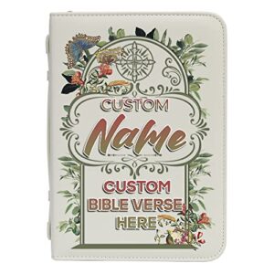 9.6×6.6 inch personalized bible cover, custom bible cover – personalized leatherette bible cover and carrying case with handle, womens bible case – white small (design 4)