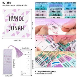 Laminated Bible Tabs for Women and Girls (Large Print, Easy to Read), Women Bible Journaling Book Tabs, Christian Gift, 90 Colorful Bible Tabs Old and New Testament, Includes 24 Blank Tabs