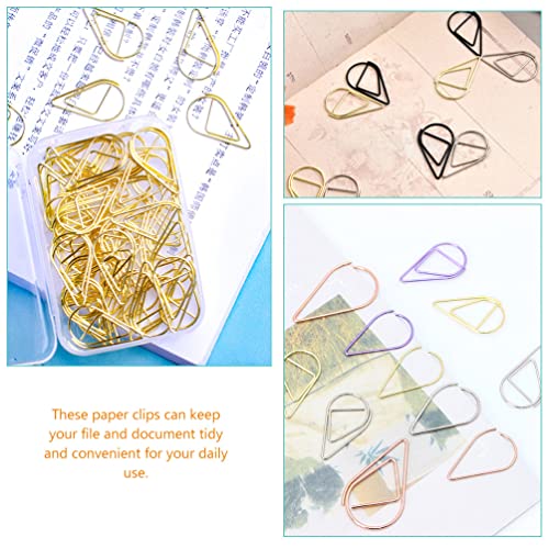 ibasenice Water Drop Paper Clips - 100 Pcs Gold Paper Clips/Metal Paper Clip Holders/Bookmarks Water Drop Shape Gold Paper Clips for Books, Memos, Paper, Posters, Photos