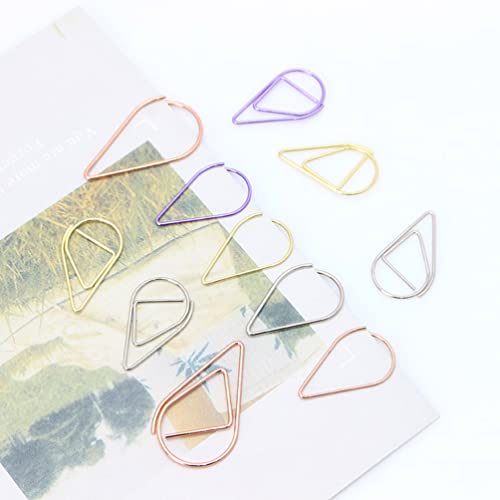 ibasenice Water Drop Paper Clips - 100 Pcs Gold Paper Clips/Metal Paper Clip Holders/Bookmarks Water Drop Shape Gold Paper Clips for Books, Memos, Paper, Posters, Photos