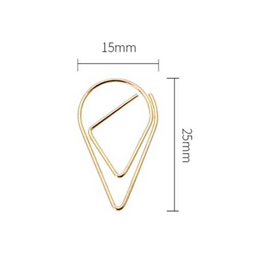 ibasenice Water Drop Paper Clips - 100 Pcs Gold Paper Clips/Metal Paper Clip Holders/Bookmarks Water Drop Shape Gold Paper Clips for Books, Memos, Paper, Posters, Photos