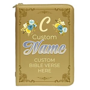 10×7 inch personalized bible cover – create your own design, custom bible cover and carrying case with handle – leatherette book covers and bible case for women – gold (design 4)