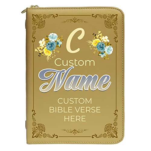 10x7 Inch Personalized Bible Cover – Create Your Own Design, Custom Bible Cover and Carrying Case with Handle – Leatherette Book Covers and Bible Case for Women - Gold (Design 4)