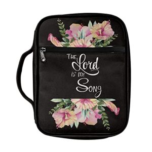 suobstales flower black pattern bible covers for women men bible case bible bag bible accessories with handle and zipper pocket bible tote bag