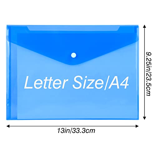 36pcs Plastic Envelopes, Clear Poly Envelopes with Snap Button Closure, Letter Size, Plastic File Folders for School Office Supplies, 8 Colors A4 Size