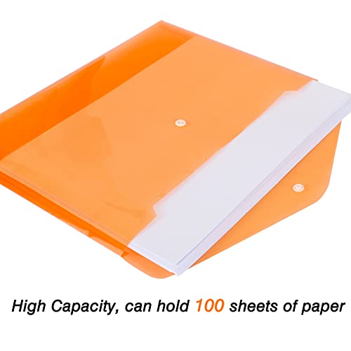 36pcs Plastic Envelopes, Clear Poly Envelopes with Snap Button Closure, Letter Size, Plastic File Folders for School Office Supplies, 8 Colors A4 Size