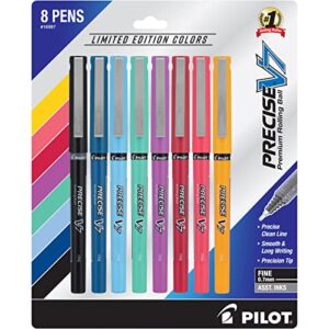 pilot precise v7 stick liquid ink rolling ball stick pens, fine point, assorted ink, 8-pack