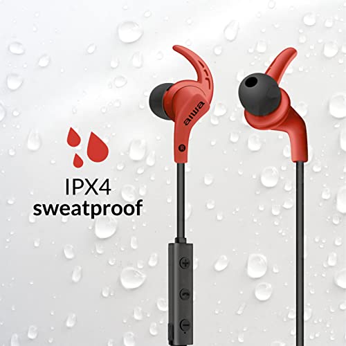 Aiwa Sport in Ear Wireless Earbuds with Bluetooth 5.0, 10mm Drivers, 30 Foot Range, 4 Hour Battery Life, Perfect for Workout, Premium Sound (Red)