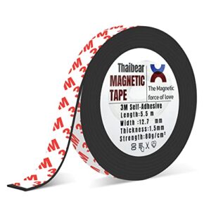magnetic tape, flexible magnet tape strips roll (1/2” wide x 18 ft long) with strong 3m adhesive backing, perfect for diy, art projects, whiteboards & fridge organization