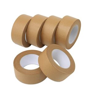 lichamp brown packing tape, kraft paper tape brown gummed tape for packing boxes, shipping cardboard and carton sealing, 6 rolls x 2 inch x 55 yard x 7 mil, b206bn