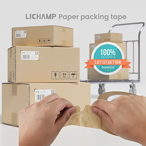 Lichamp Brown Packing Tape, Kraft Paper Tape Brown Gummed Tape for Packing Boxes, Shipping Cardboard and Carton Sealing, 6 Rolls x 2 inch x 55 Yard x 7 mil, B206BN