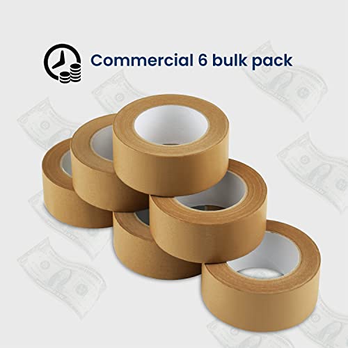 Lichamp Brown Packing Tape, Kraft Paper Tape Brown Gummed Tape for Packing Boxes, Shipping Cardboard and Carton Sealing, 6 Rolls x 2 inch x 55 Yard x 7 mil, B206BN