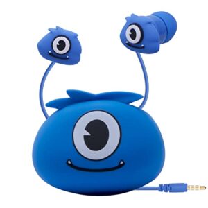 dtmnep kids earbuds with storage case for back to school, earbuds for kids in-ear headphones of electronics wired 3.5mm with mic microphone, lovely gifts for school girls and boys (blue-monster)