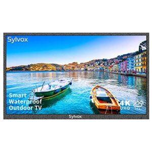 sylvox 65-inch outdoor tv, smart tv waterproof 4k led outdoor television with dual speakers, ultra-thin high resolution, support bluetooth & wi-fi, commercial grade suitable for partial sun areas