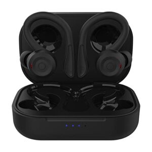 black wireless earbuds with earhooks bluetooth earbuds with ear hook waterproof sport headphones noise cancelling ear buds with microphone long battery life earphones for running workout android ios