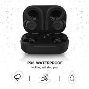 Black Wireless Earbuds with Earhooks Bluetooth Earbuds with Ear Hook Waterproof Sport Headphones Noise Cancelling Ear Buds with Microphone Long Battery Life Earphones for Running Workout Android iOS