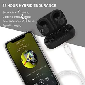 Black Wireless Earbuds with Earhooks Bluetooth Earbuds with Ear Hook Waterproof Sport Headphones Noise Cancelling Ear Buds with Microphone Long Battery Life Earphones for Running Workout Android iOS