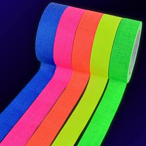 18ft Fluorescent Adhesive Tape Neon Tape - 5Pcs Glow in The Dark Gaffers Tape Color Pack 0.5 IN Wide - Gaffer Tape Multi Colored Duct Tape Multipack Blacklight Tape Art Crafts Neon Fluorescent Tape