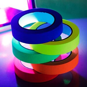18ft Fluorescent Adhesive Tape Neon Tape - 5Pcs Glow in The Dark Gaffers Tape Color Pack 0.5 IN Wide - Gaffer Tape Multi Colored Duct Tape Multipack Blacklight Tape Art Crafts Neon Fluorescent Tape