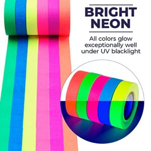 18ft Fluorescent Adhesive Tape Neon Tape - 5Pcs Glow in The Dark Gaffers Tape Color Pack 0.5 IN Wide - Gaffer Tape Multi Colored Duct Tape Multipack Blacklight Tape Art Crafts Neon Fluorescent Tape