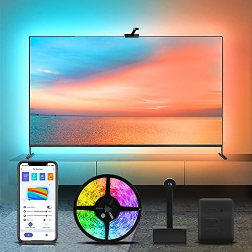 TV LED Backlights with Camera, Wi-Fi TV Backlights for 55-65 inch TVs PC, Compatible with Alexa & Google Assistant, App Control, Music Sync TV Lights, Adapter